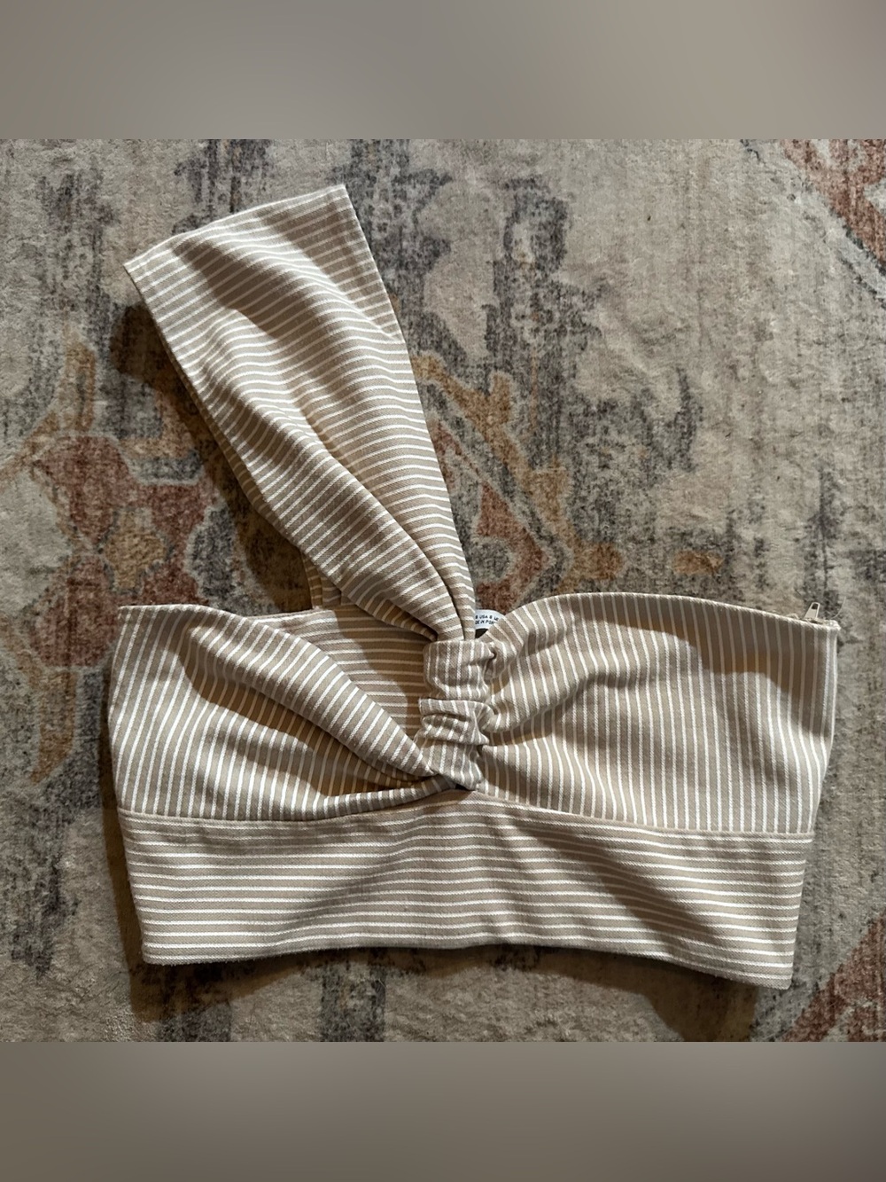Zara Beige and White Striped Twist-Front Crop Top